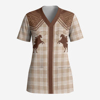 Aloha Hawaii Cowboys Paniolo Scrub Top Beige Palaka - Polynesian Pride