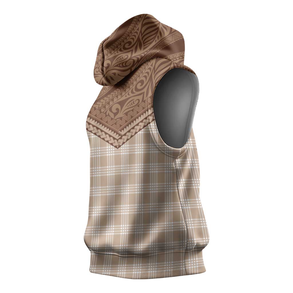 Aloha Hawaii Cowboys Paniolo Sleeveless Hoodie Beige Palaka - Polynesian Pride