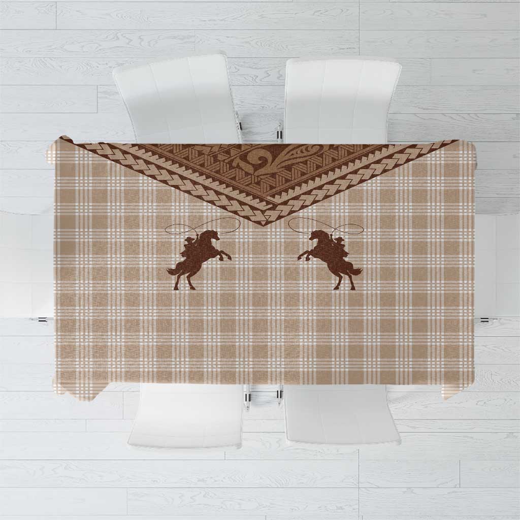 Aloha Hawaii Cowboys Paniolo Tablecloth Beige Palaka - Polynesian Pride