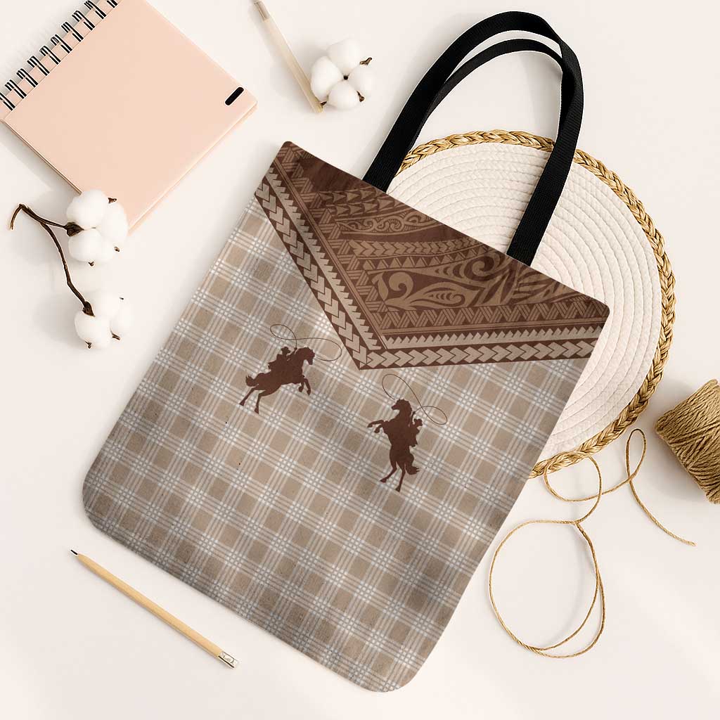 Aloha Hawaii Cowboys Paniolo Tote Bag Beige Palaka LT7 Black Strap One Size Beige - Polynesian Pride