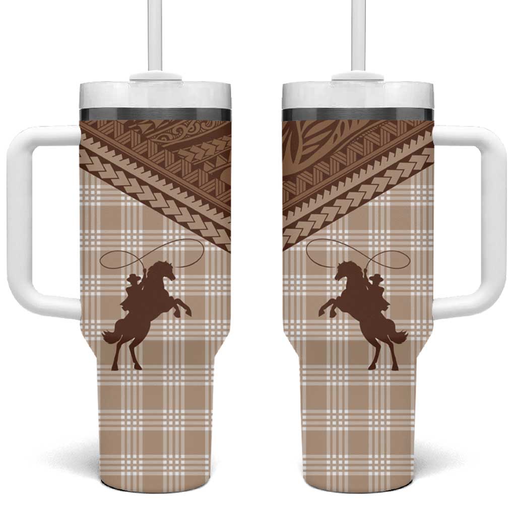 Aloha Hawaii Cowboys Paniolo Tumbler With Handle Beige Palaka - Polynesian Pride