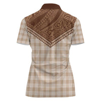 Aloha Hawaii Cowboys Paniolo Women Polo Shirt Beige Palaka - Polynesian Pride