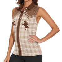 Aloha Hawaii Cowboys Paniolo Women Sleeveless Polo Shirt Beige Palaka - Polynesian Pride