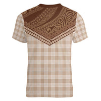 Aloha Hawaii Cowboys Paniolo Women V-Neck T-Shirt Beige Palaka - Polynesian Pride