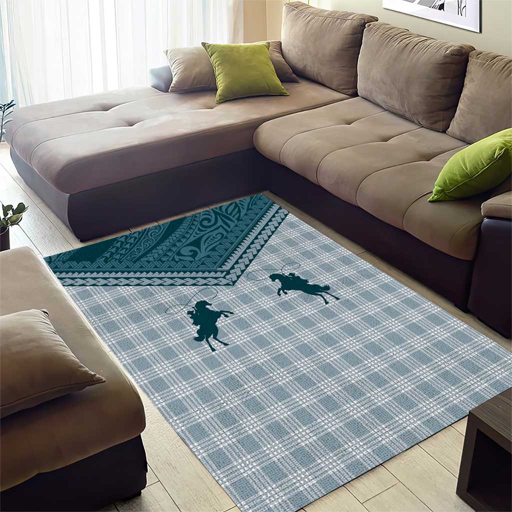 Aloha Hawaii Cowboys Paniolo Area Rug Teal Palaka - Polynesian Pride