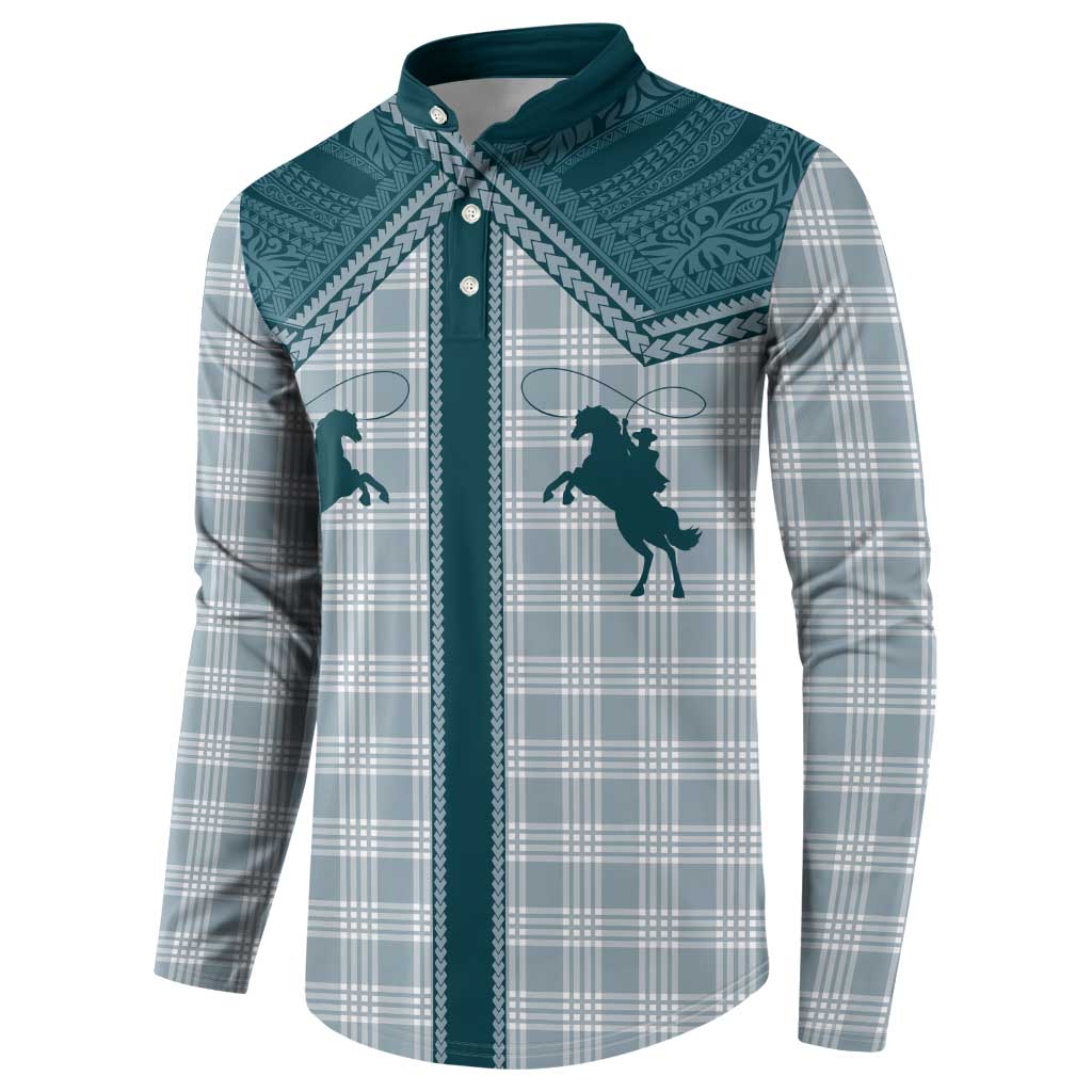 Aloha Hawaii Cowboys Paniolo Button Sweatshirt Teal Palaka LT7 - Polynesian Pride