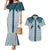 Aloha Hawaii Cowboys Paniolo Couples Matching Mermaid Dress and Hawaiian Shirt Teal Palaka - Polynesian Pride