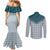 Aloha Hawaii Cowboys Paniolo Couples Matching Mermaid Dress and Long Sleeve Button Shirt Teal Palaka - Polynesian Pride