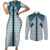 Aloha Hawaii Cowboys Paniolo Couples Matching Short Sleeve Bodycon Dress and Long Sleeve Button Shirt Teal Palaka - Polynesian Pride