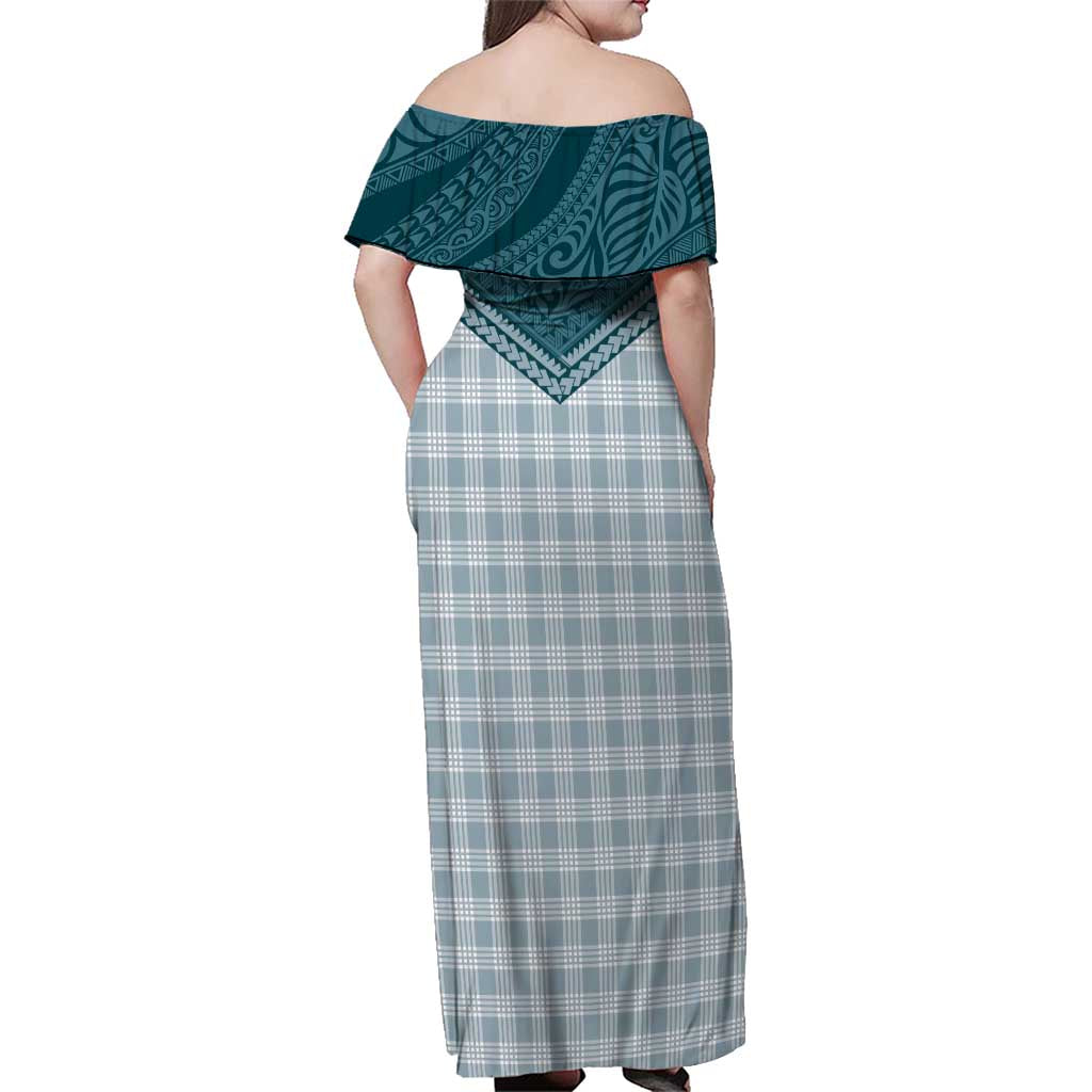 Aloha Hawaii Cowboys Paniolo Family Matching Off Shoulder Maxi Dress and Hawaiian Shirt Teal Palaka - Polynesian Pride