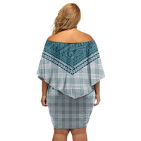 Aloha Hawaii Cowboys Paniolo Family Matching Off Shoulder Short Dress and Hawaiian Shirt Teal Palaka - Polynesian Pride