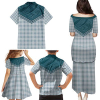 Aloha Hawaii Cowboys Paniolo Family Matching Puletasi and Hawaiian Shirt Teal Palaka - Polynesian Pride