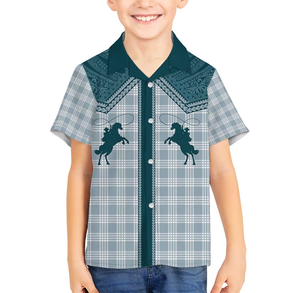 Aloha Hawaii Cowboys Paniolo Family Matching Summer Maxi Dress and Hawaiian Shirt Teal Palaka - Polynesian Pride