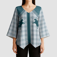Aloha Hawaii Cowboys Paniolo Kimono Sleeve Blouse Teal Palaka - Polynesian Pride