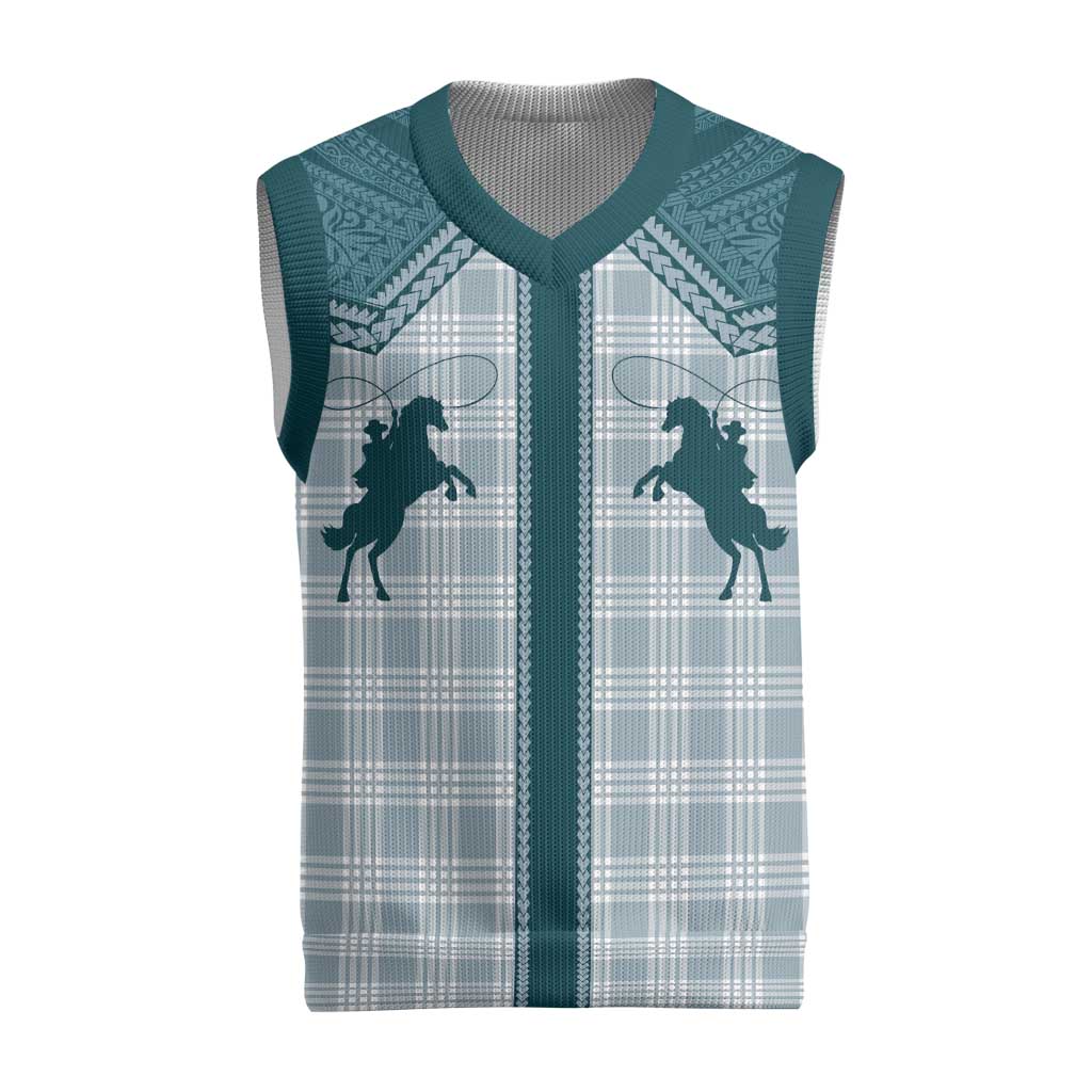 Aloha Hawaii Cowboys Paniolo Christmas Knitted V-Neck Vest Teal Palaka - Polynesian Pride