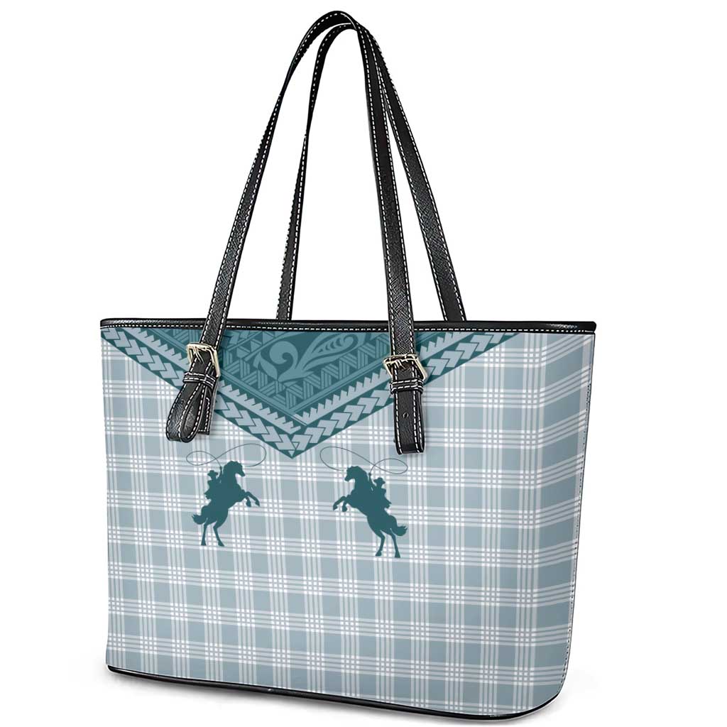 Aloha Hawaii Cowboys Paniolo Leather Tote Bag Teal Palaka - Polynesian Pride
