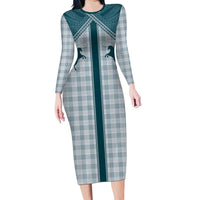 Aloha Hawaii Cowboys Paniolo Long Sleeve Bodycon Dress Teal Palaka - Polynesian Pride