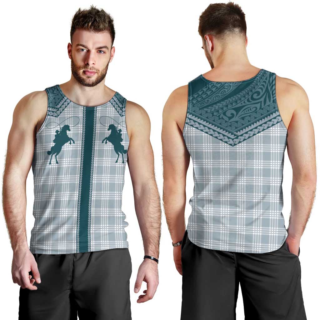Aloha Hawaii Cowboys Paniolo Men Tank Top Teal Palaka - Polynesian Pride