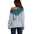 Aloha Hawaii Cowboys Paniolo Off Shoulder Sweater Teal Palaka - Polynesian Pride