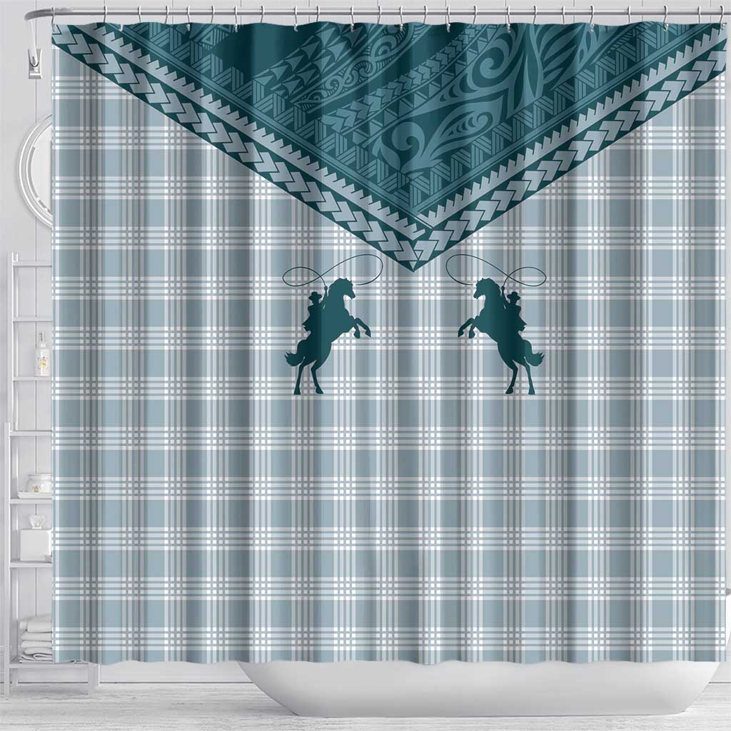 Aloha Hawaii Cowboys Paniolo Shower Curtain Teal Palaka - Polynesian Pride