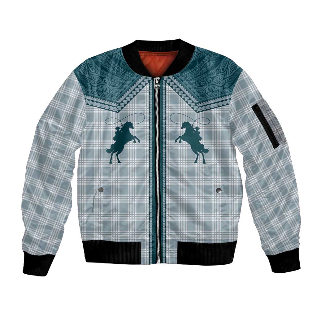 Aloha Hawaii Cowboys Paniolo Sleeve Zip Bomber Jacket Teal Palaka - Polynesian Pride