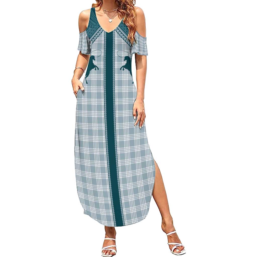 Aloha Hawaii Cowboys Paniolo Summer Maxi Dress Teal Palaka