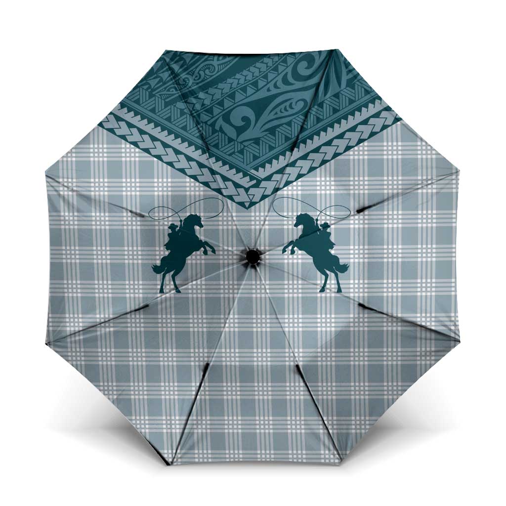 Aloha Hawaii Cowboys Paniolo Umbrella Teal Palaka LT7 One Size Folded 11.42 inch Opened Diameter 37.4 inch Teal - Polynesian Pride