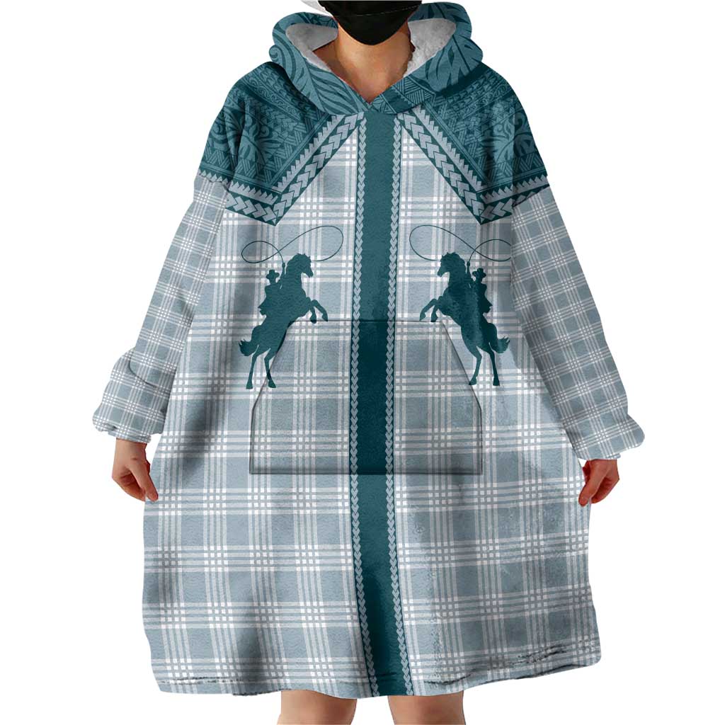 Aloha Hawaii Cowboys Paniolo Wearable Blanket Hoodie Teal Palaka - Polynesian Pride