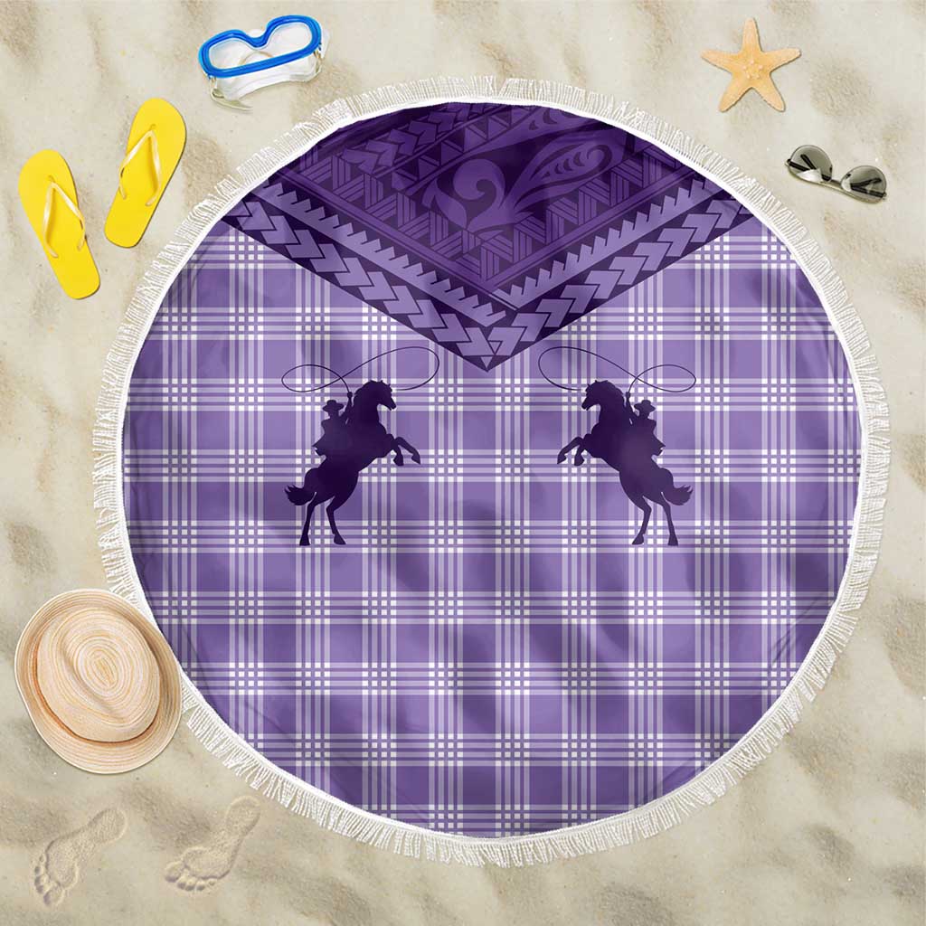 Aloha Hawaii Cowboys Paniolo Beach Blanket Violet Palaka LT7 One Size 150cm Purple - Polynesian Pride