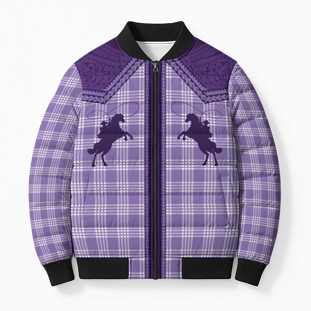 Aloha Hawaii Cowboys Paniolo Bomber Puffer Jacket Violet Palaka LT7 Unisex Purple - Polynesian Pride