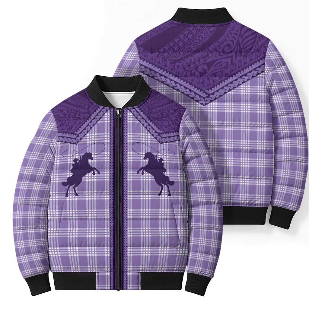 Aloha Hawaii Cowboys Paniolo Bomber Puffer Jacket Violet Palaka LT7 - Polynesian Pride