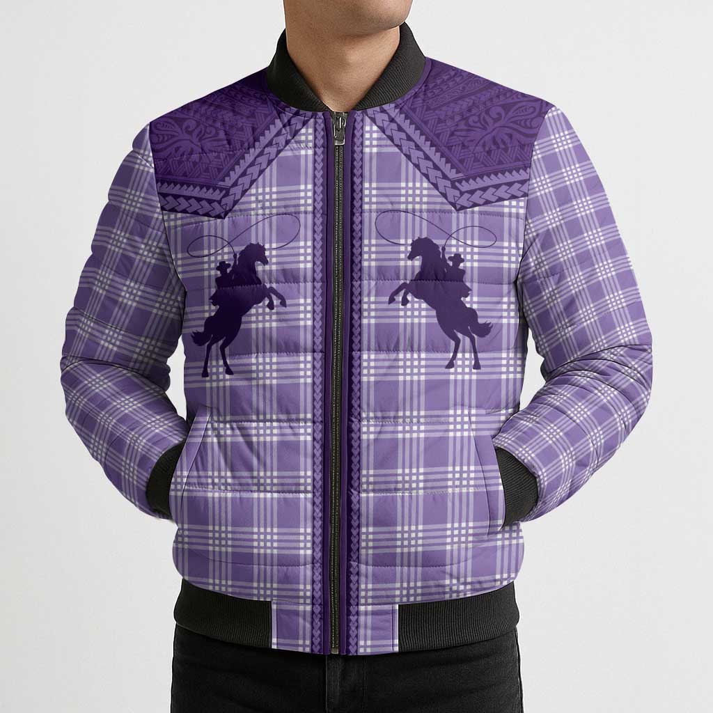 Aloha Hawaii Cowboys Paniolo Bomber Puffer Jacket Violet Palaka LT7 - Polynesian Pride
