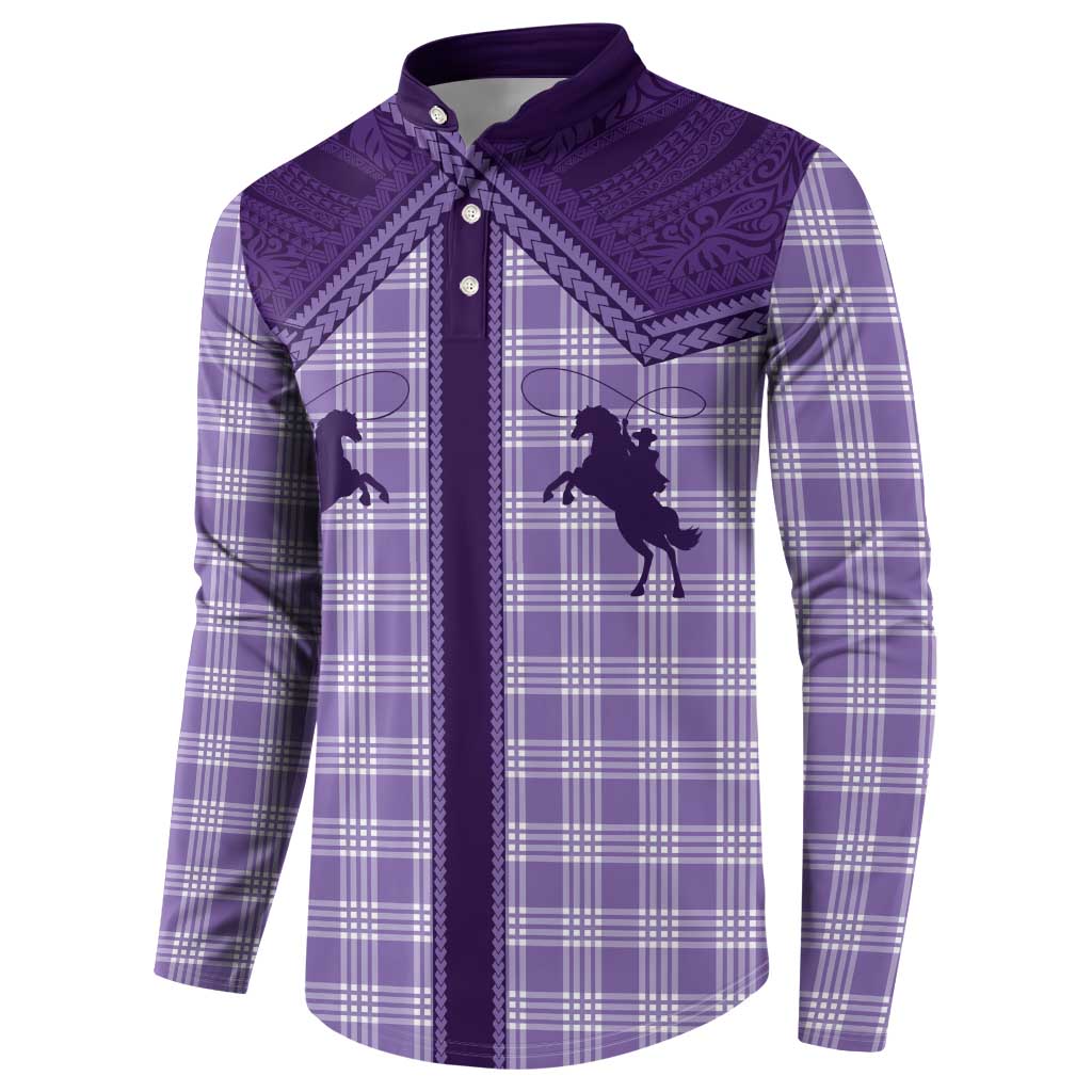 Aloha Hawaii Cowboys Paniolo Button Sweatshirt Violet Palaka LT7 - Polynesian Pride