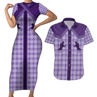 Aloha Hawaii Cowboys Paniolo Couples Matching Short Sleeve Bodycon Dress and Hawaiian Shirt Violet Palaka - Polynesian Pride