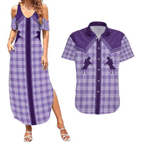 Aloha Hawaii Cowboys Paniolo Couples Matching Summer Maxi Dress and Hawaiian Shirt Violet Palaka - Polynesian Pride