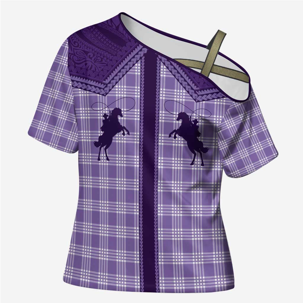 Aloha Hawaii Cowboys Paniolo Cross Shoulder Shirt Violet Palaka LT7 Female Purple - Polynesian Pride