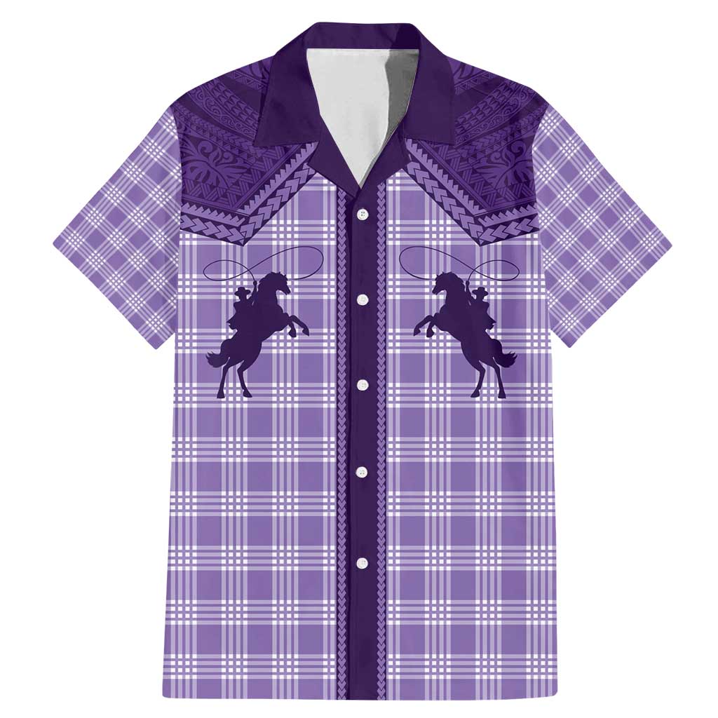 Aloha Hawaii Cowboys Paniolo Family Matching Mermaid Dress and Hawaiian Shirt Violet Palaka - Polynesian Pride