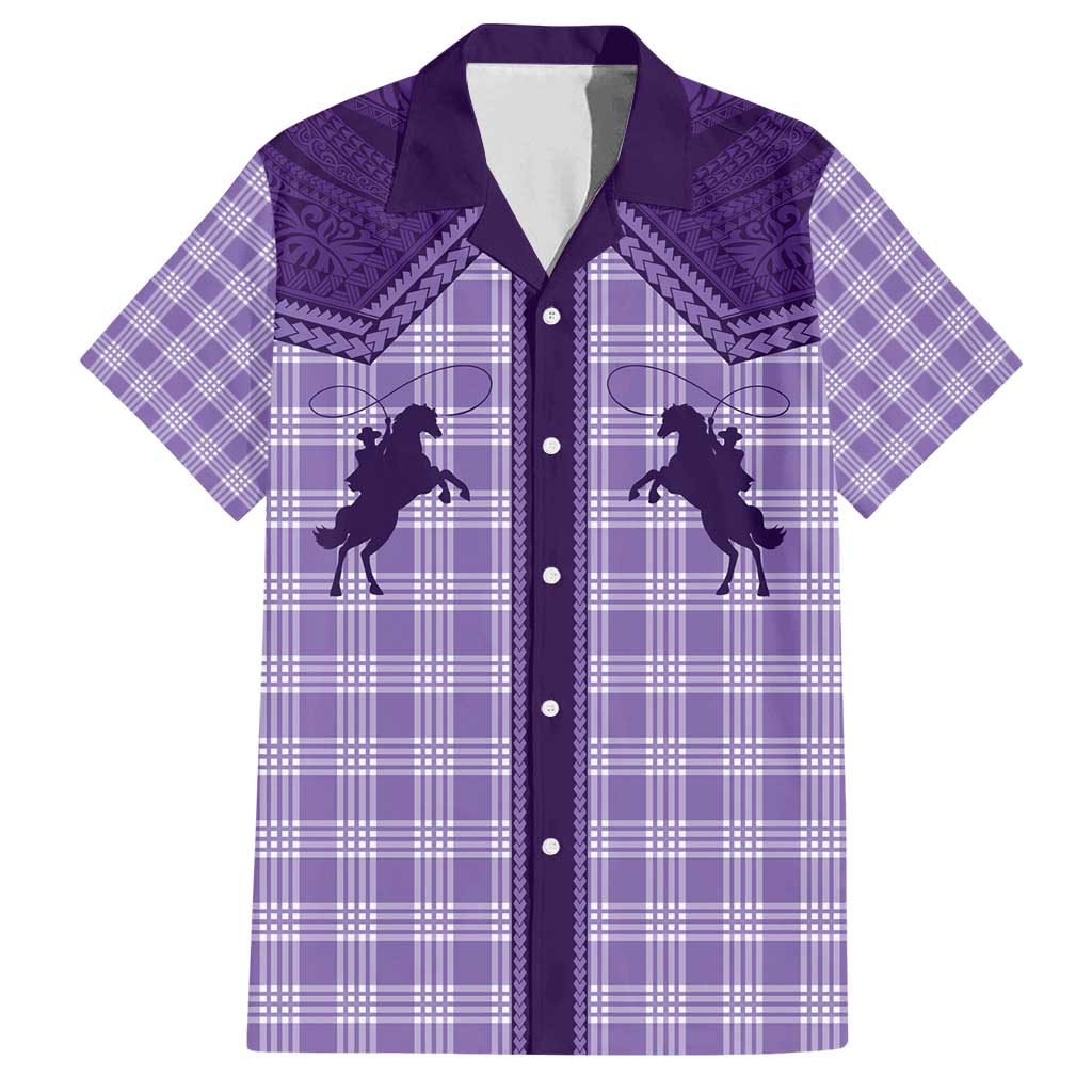 Aloha Hawaii Cowboys Paniolo Family Matching Puletasi and Hawaiian Shirt Violet Palaka - Polynesian Pride
