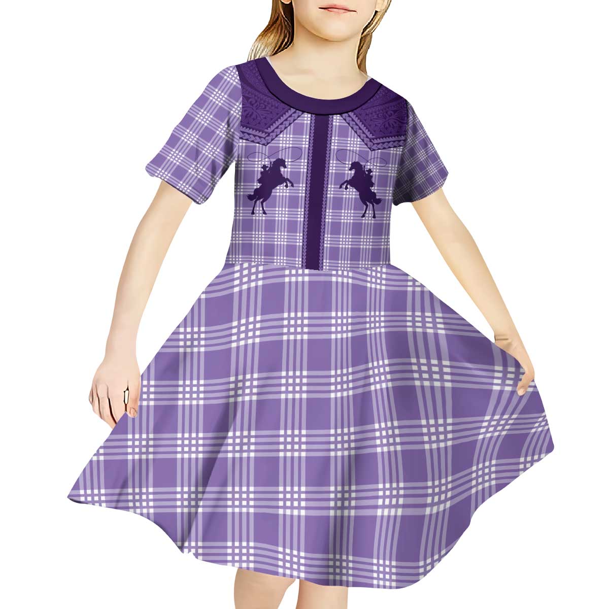 Aloha Hawaii Cowboys Paniolo Kid Short Sleeve Dress Violet Palaka - Polynesian Pride