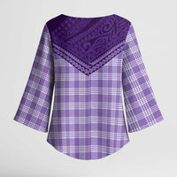 Aloha Hawaii Cowboys Paniolo Kimono Sleeve Blouse Violet Palaka - Polynesian Pride