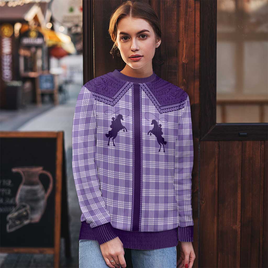 Aloha Hawaii Cowboys Paniolo Ugly Christmas Sweater Violet Palaka - Polynesian Pride