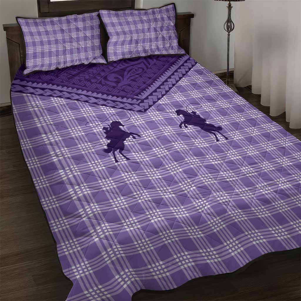 Aloha Hawaii Cowboys Paniolo Quilt Bed Set Violet Palaka - Polynesian Pride