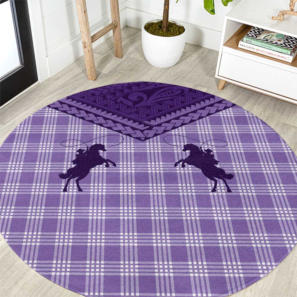 Aloha Hawaii Cowboys Paniolo Round Carpet Violet Palaka - Polynesian Pride
