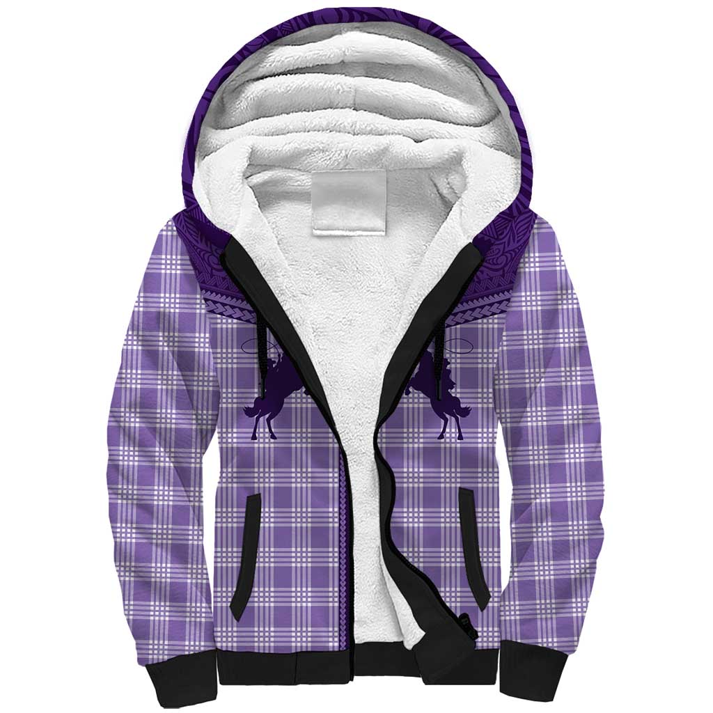Aloha Hawaii Cowboys Paniolo Sherpa Hoodie Violet Palaka - Polynesian Pride