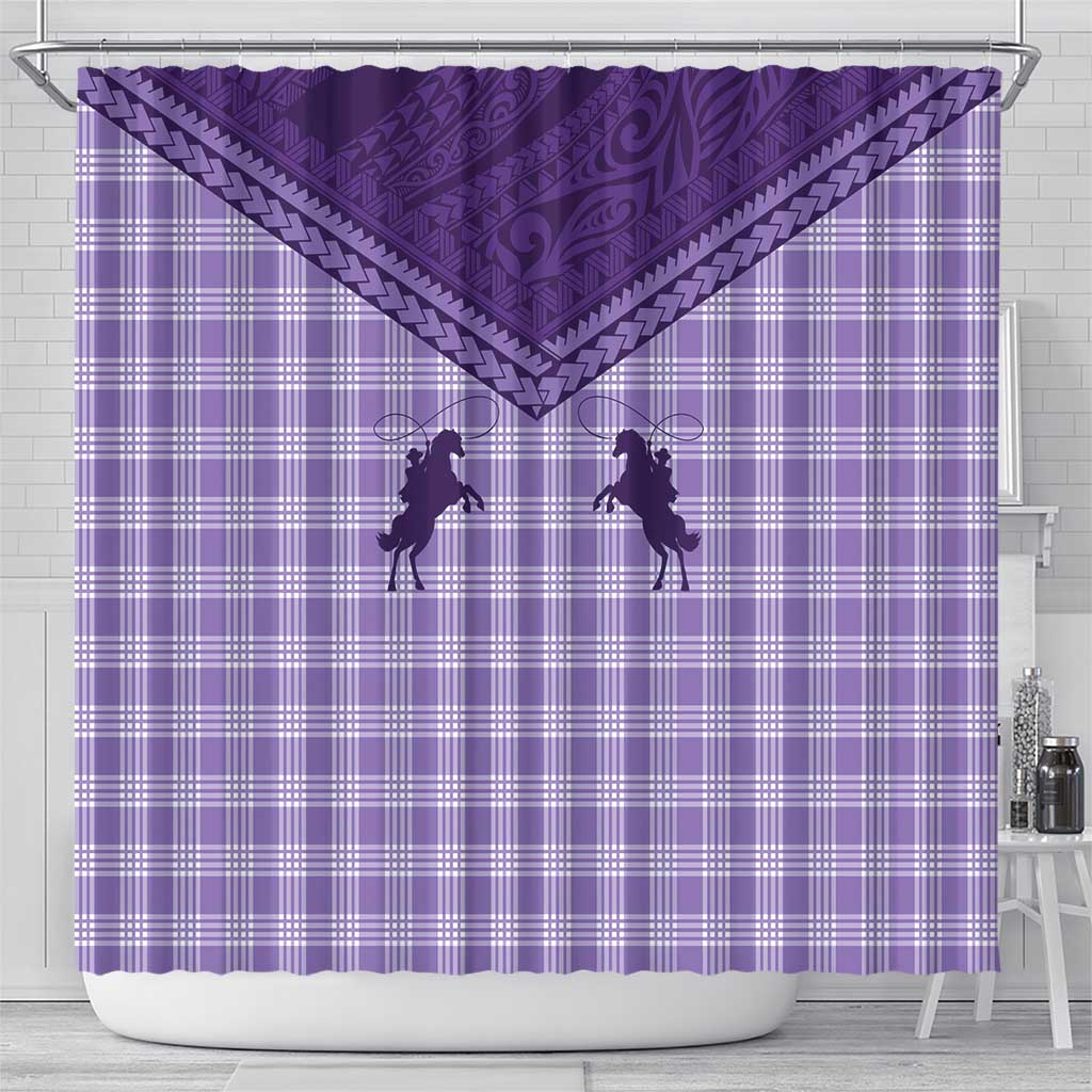 Aloha Hawaii Cowboys Paniolo Shower Curtain Violet Palaka - Polynesian Pride