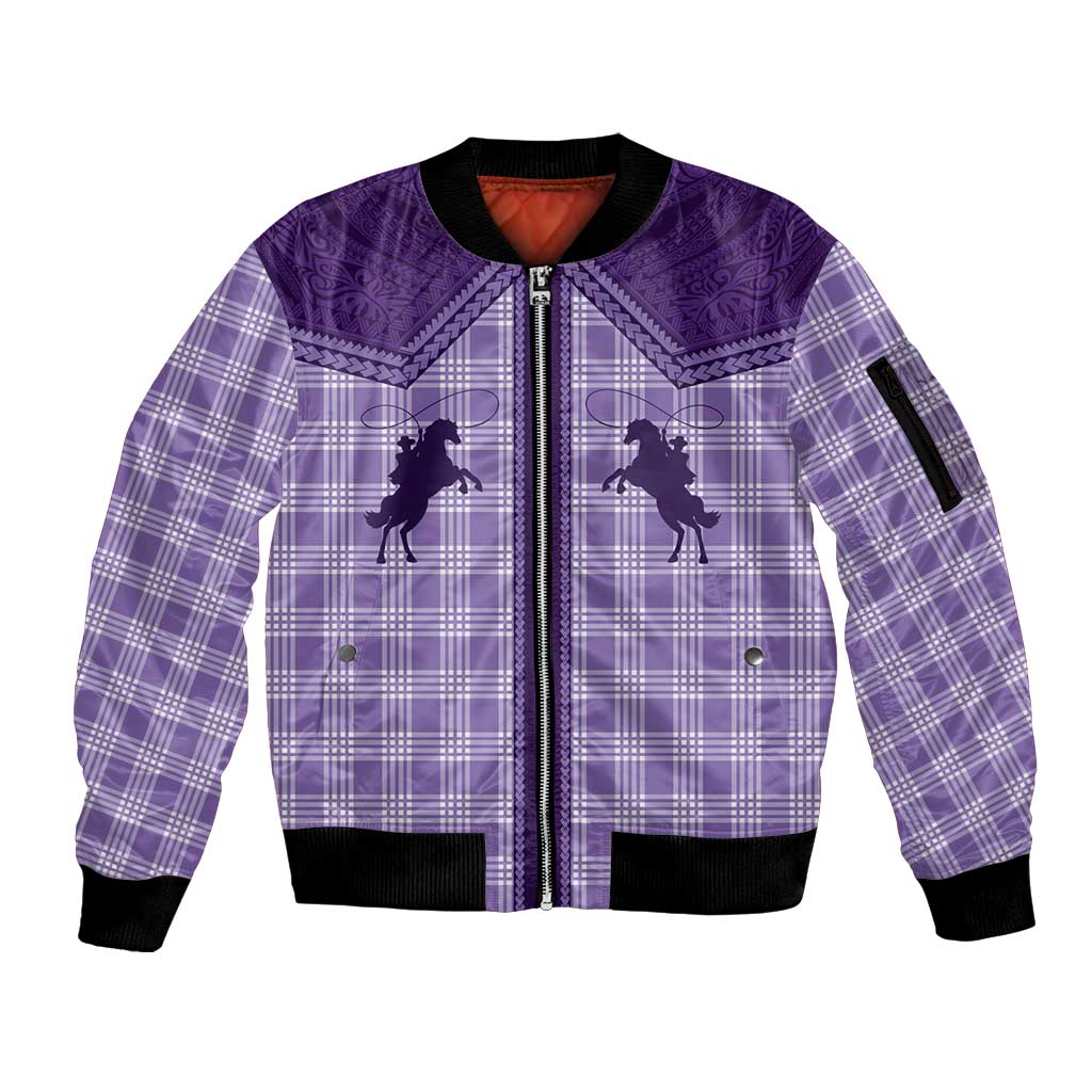 Aloha Hawaii Cowboys Paniolo Sleeve Zip Bomber Jacket Violet Palaka LT7 Unisex Purple - Polynesian Pride