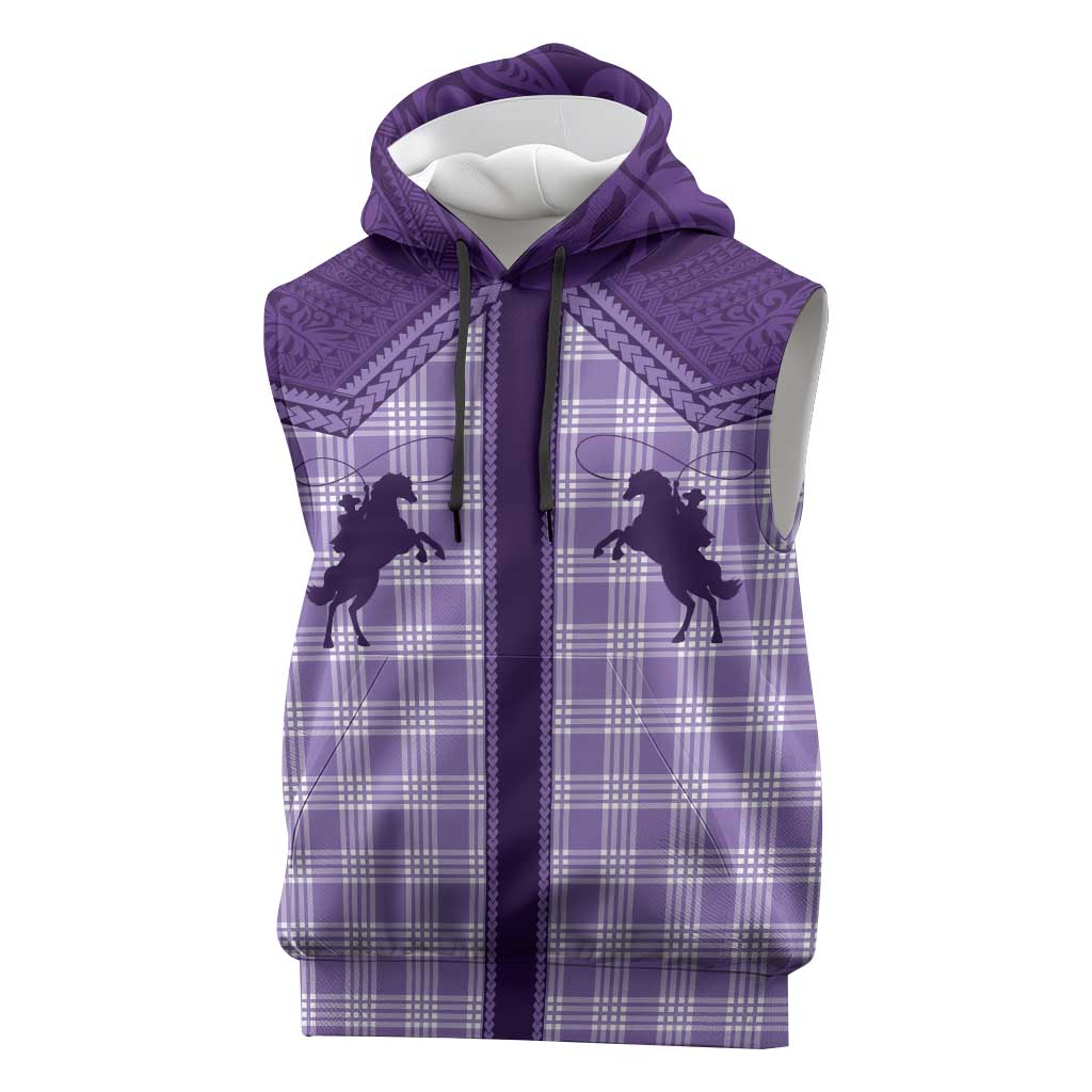 Aloha Hawaii Cowboys Paniolo Sleeveless Hoodie Violet Palaka LT7 Purple - Polynesian Pride