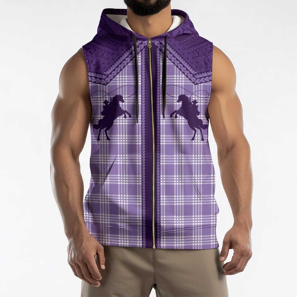 Aloha Hawaii Cowboys Paniolo Sleeveless Zip Hoodie Violet Palaka - Polynesian Pride
