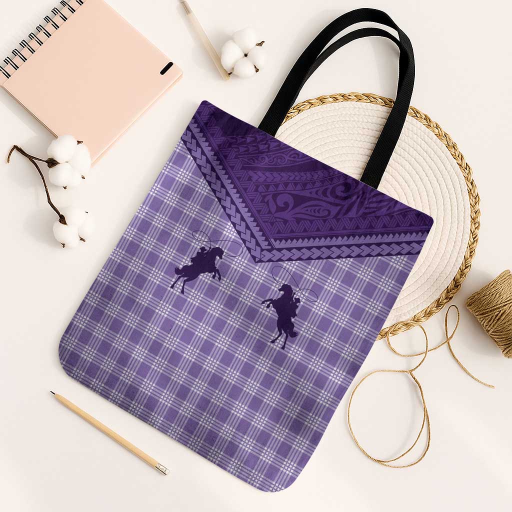 Aloha Hawaii Cowboys Paniolo Tote Bag Violet Palaka LT7 Black Strap One Size Purple - Polynesian Pride