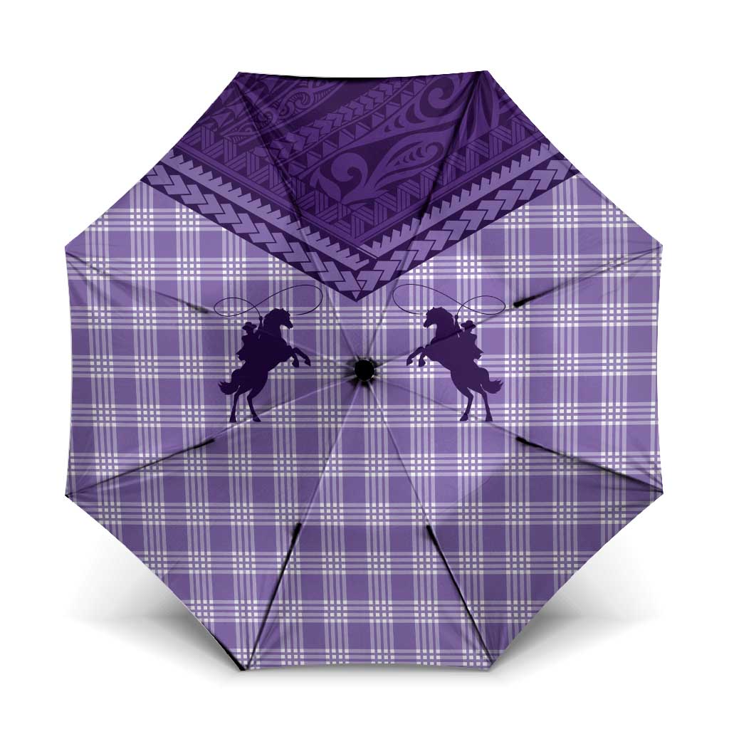 Aloha Hawaii Cowboys Paniolo Umbrella Violet Palaka LT7 One Size Folded 11.42 inch Opened Diameter 37.4 inch Purple - Polynesian Pride